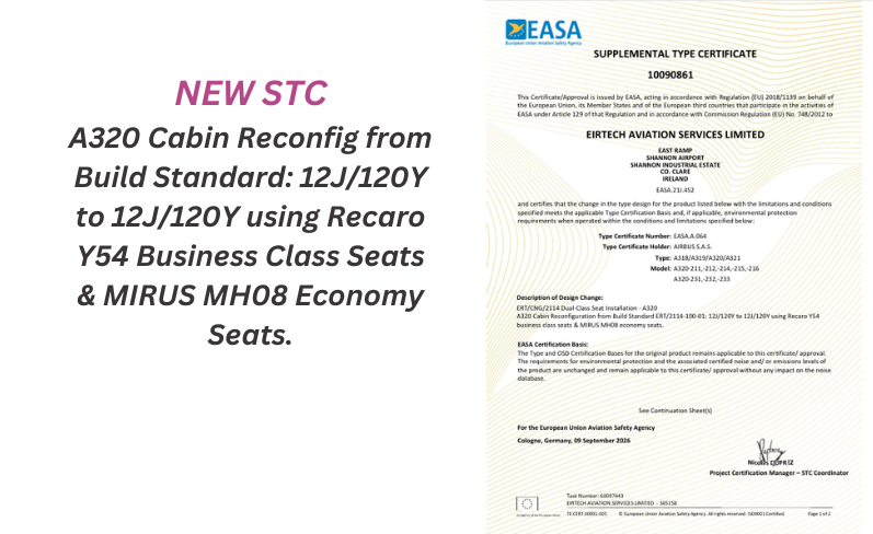 Dual-Class Seat Installation - A320 Cabin Reconfiguration using Recaro Y54 business class seats & MIRUS MH08 economy seats